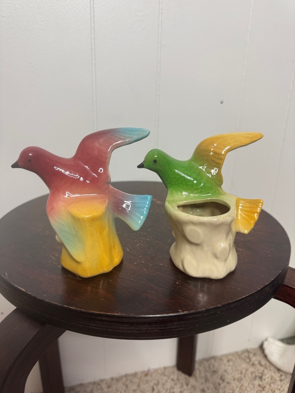 Vintage ceramic bird figure and planter pair lot of 2